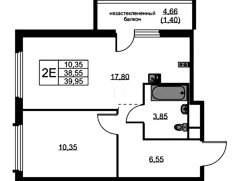 1-комнатная квартира 39.95 м², 3/15 эт., ЖК «GloraX Парголово»